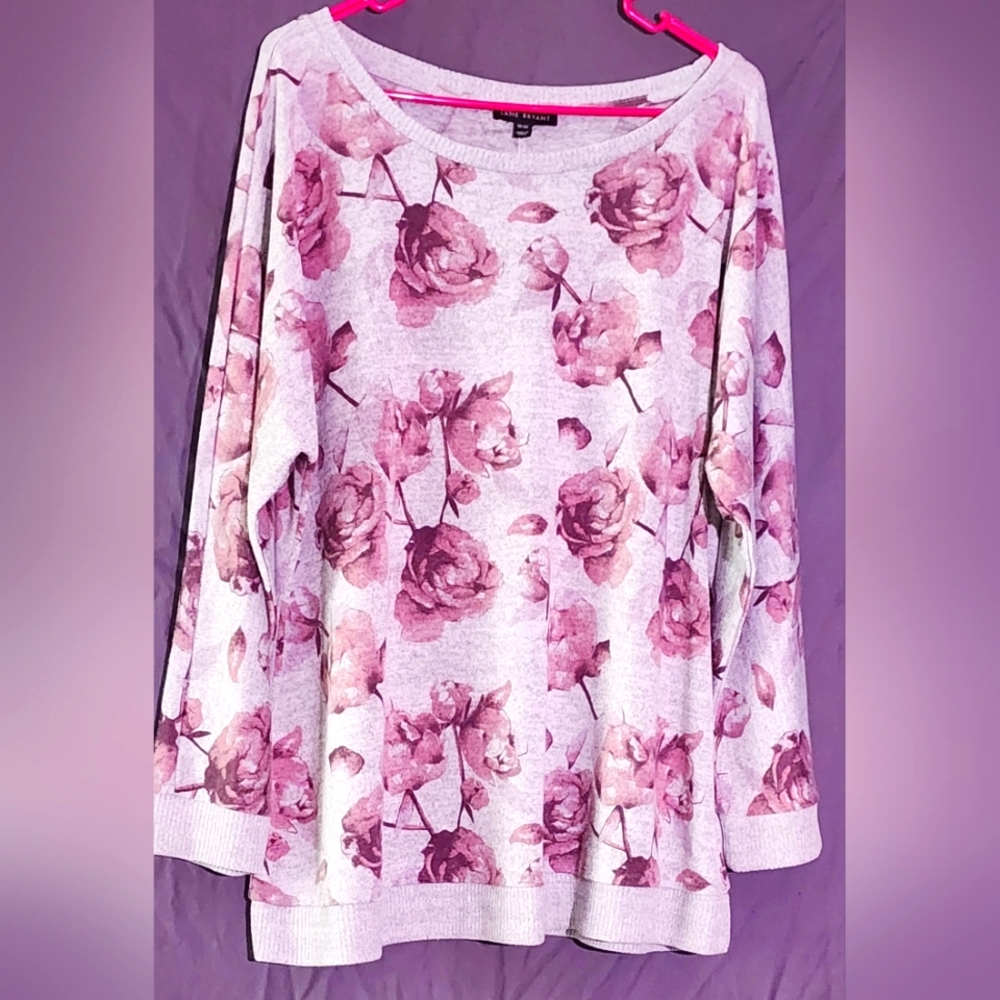 Lane Bryant Size 18/20 Gray and Pink Floral Sweater